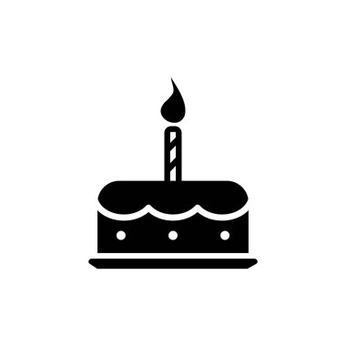 Mumlu doğum günü pastası beyaz arka planda siyah ikon izole edilmiş. Tatlı ve tatlı bir desen..