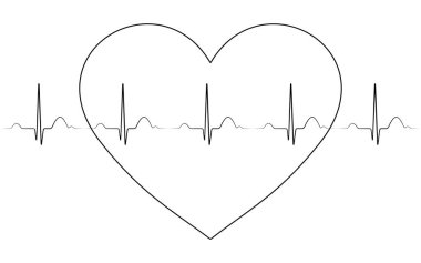 EKG. Kalp, beyaz arka plandaki siyah bir çizgi gibi atıyor. Nabız düzeni. Diyagram şematik.. 