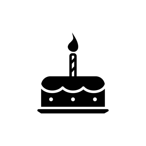 Urodzinowe Ciasto Świeczkami Czarna Ikona Odizolowana Białym Tle Słodki Wzór — Zdjęcie stockowe