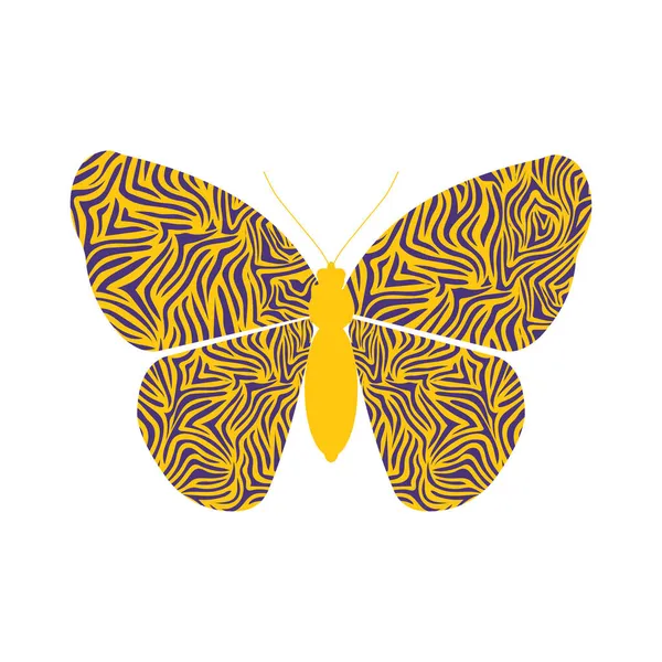 Πεταλούδα Brindle Απομονώνεται Λευκό Φόντο Μωβ Ρίγες Κίτρινο Φόντο Χαριτωμένο — Φωτογραφία Αρχείου