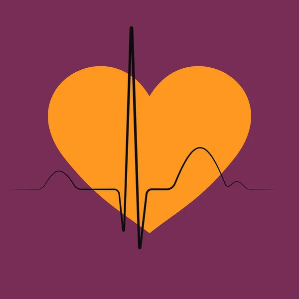 Ekg Egy Narancs Szívverés Cikcakkban Lila Háttér Mellett Pulzus Minta — Stock Fotó