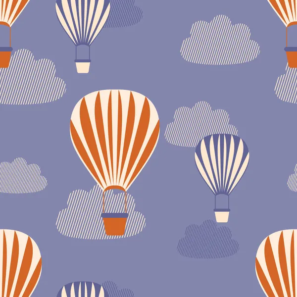 Hot Air Balloons Blue Sky Clouds Modern Seamless Pattern Festival — Stock Photo, Image