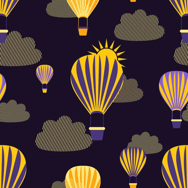 Beautiful Multicolored Balloons Night Sky Yellow Clouds Modern Seamless Pattern — Stock Photo, Image