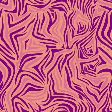 Mor, pembe ve mercan renklerinde çizgili kusursuz desen. Modern kumaşlar ve ambalaj kağıtları için baskı. Kaplan çizgili renk. 