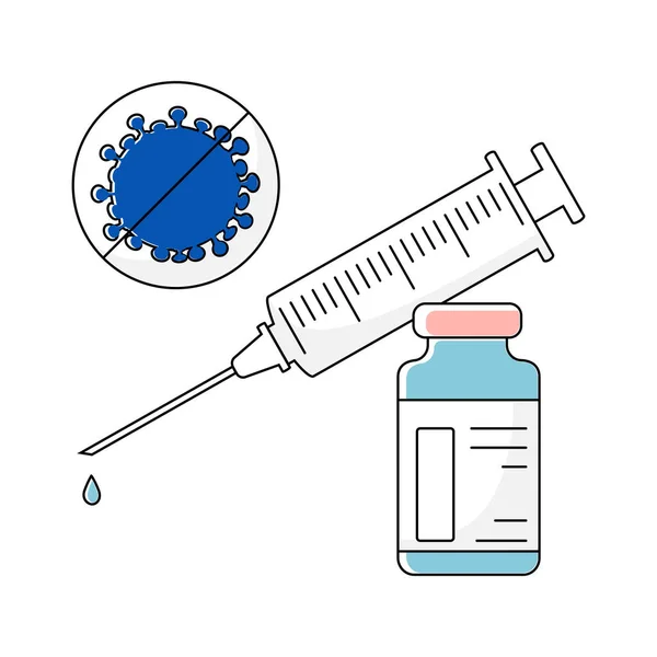 Siringa Con Una Bottiglia Icone Della Vaccinazione Coronavirus Immunizzazione Iniezione — Foto Stock