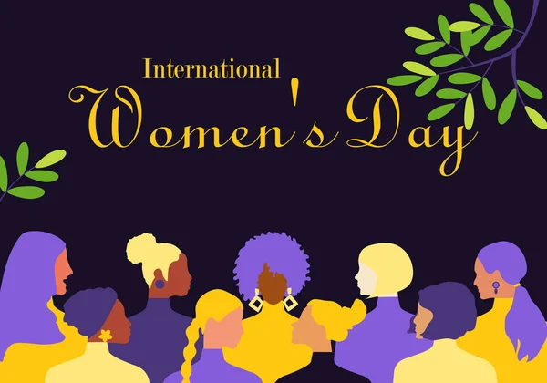 Affiche Met Internationale Vrouwendag Vrouwen Van Verschillende Nationaliteiten Blijven Bij — Stockfoto