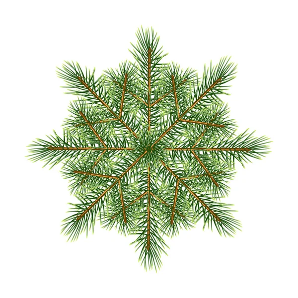 Snowflake Created Coniferous Branches Christmas Tree Silhouette Snowflake Needles Green — Stock Photo, Image