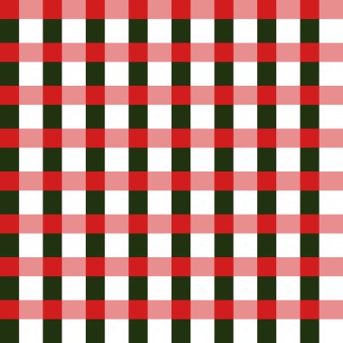 Damalı parmak izi. Tatil tekstil ürünleri ve ambalaj kağıtları için modaya uygun bir Noel deseni. Yeşil, kırmızı ve beyaz kareli masa örtüsü. 