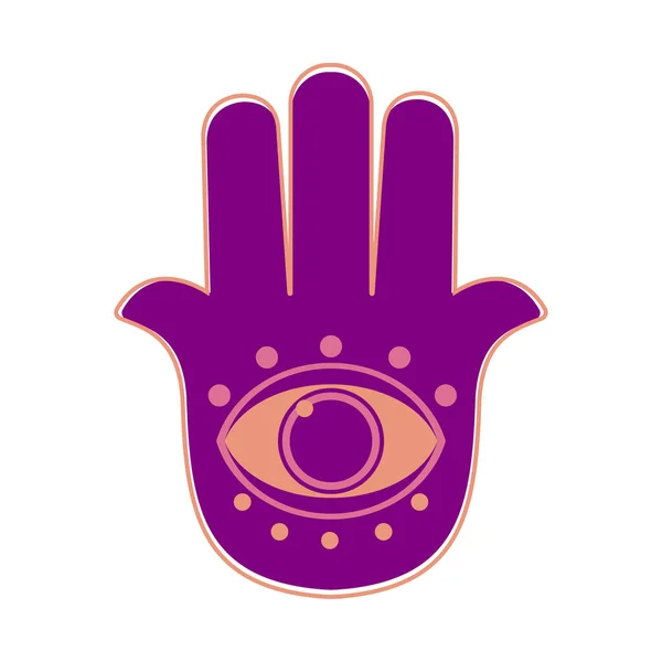 白い背景にハムサ紫色のユダヤ教のアイコン 左右に親指を持つ対称の形状 イスラム教徒のハムサは目のイメージが含まれています — ストック写真
