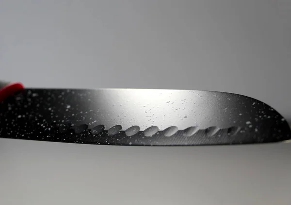 Black Kitchen Knife Sharp Blade Slicing Food — Stock Photo, Image