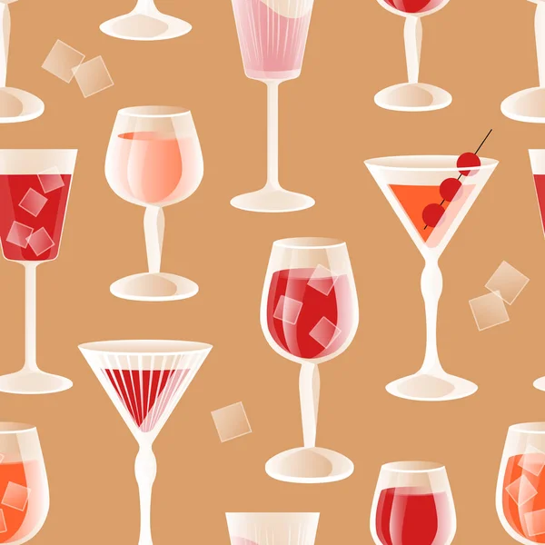 Alcohol Drinks Seamless Pattern Transparent Wine Glasses Glasses Wine Champagne — Stock Photo, Image