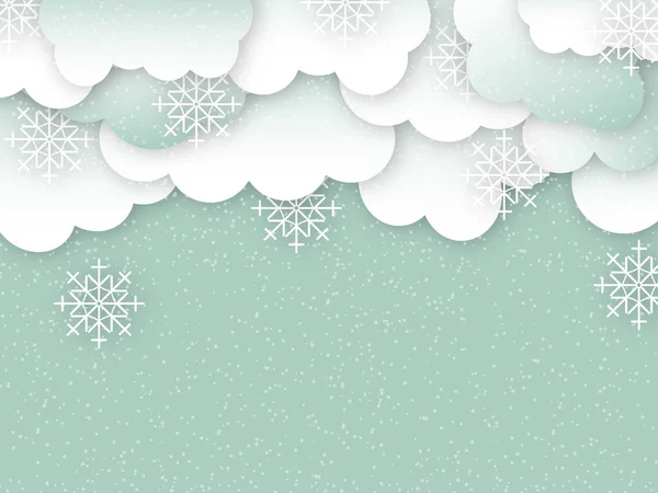 Paper Cut Clouds Snowflakes Falling Blue Sky Winter Festive Banner — Fotografia de Stock