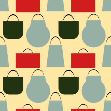 Kadınların şık çantaları ve paketleri. Modern kumaşlar ve ambalaj kağıtları için kusursuz desen. 