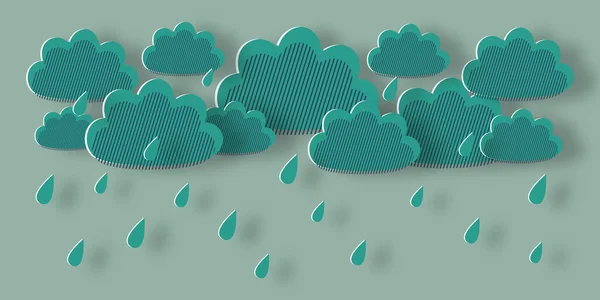 Rain Clouds Paper Cut Style Stormy Weather Concept Falling Water — Stock Photo, Image