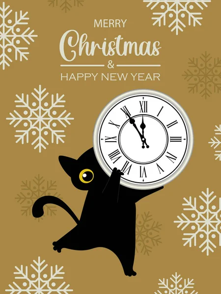 Buon Natale Felice Anno Nuovo Cartolina Alla Moda Simpatico Gatto — Foto Stock