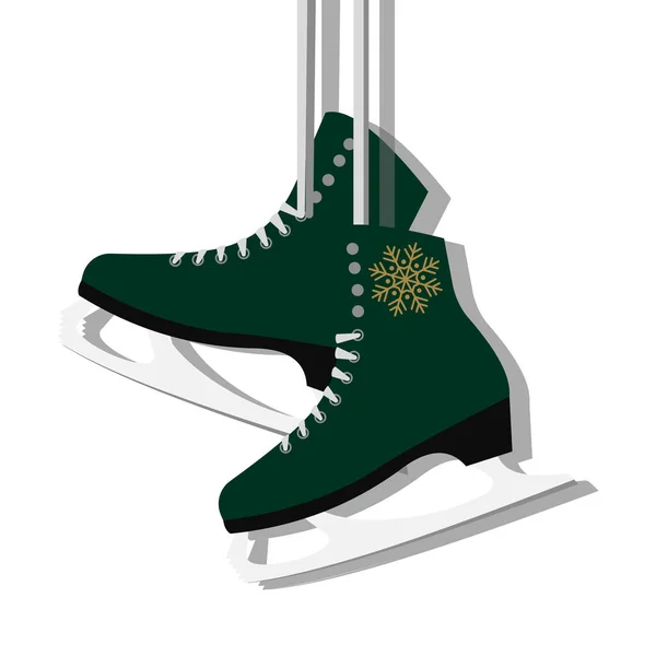 Stylish Green Skates Hang Laces Give Shade Snowflake Isolated White — Stock Photo, Image