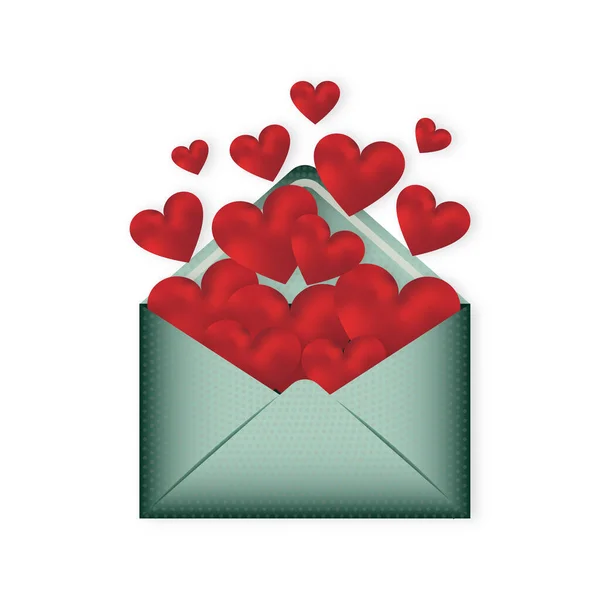 Congratulatory Green Textural Envelope Red Hearts Valentine Day Festive Card — Foto Stock