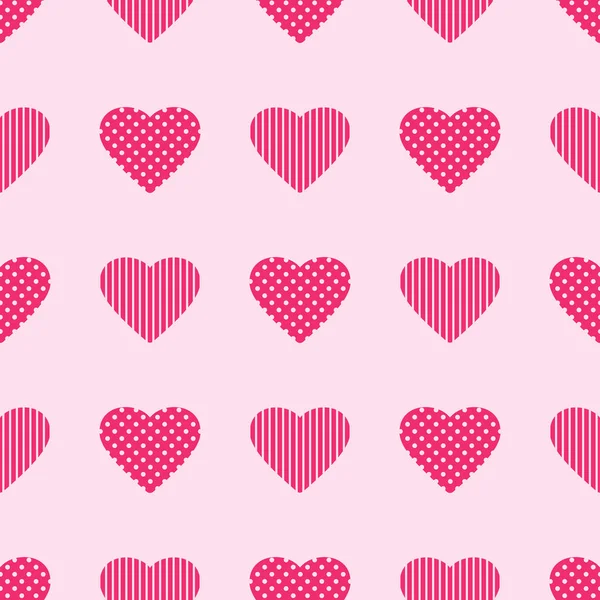 Rózsaszín Szívek Pöttyökkel Csíkokkal Halvány Rózsaszín Háttérrel Zökkenőmentes Minta Romantikus — Stock Fotó