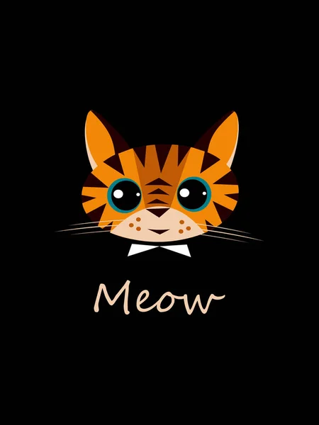Cabeza Tigre Dibujos Animados Sobre Fondo Negro Dice Meow Símbolo —  Fotos de Stock