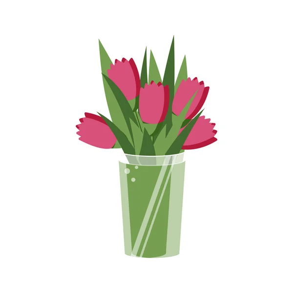 Een Chique Boeket Van Vijf Roze Tulpen Staat Een Transparante — Stockfoto