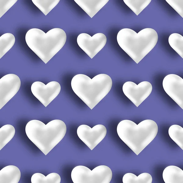 Corazón Volumétrico Blanco Plateado Patrón Sin Costuras Con Fondo Púrpura — Foto de Stock