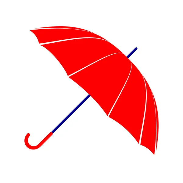Egy Élénk Piros Esernyő Hosszú Fogantyúval Fehér Háttérrel Oldalán Fekszik — Stock Fotó