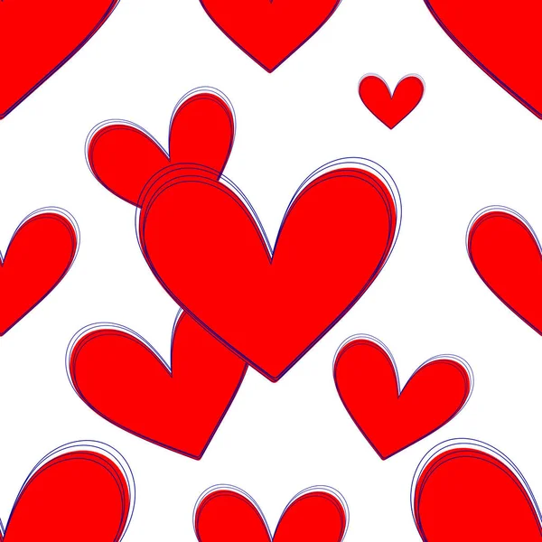 Festive Cute Romantic Seamless Pattern Red Hearts White Background Print — Stock Photo, Image