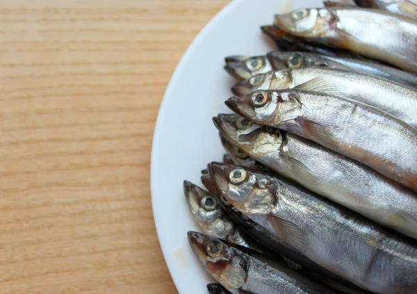 Свіжа Риба Капеліну Приготування Закусок Морські Променеві Риби Родини Пластівців — стокове фото
