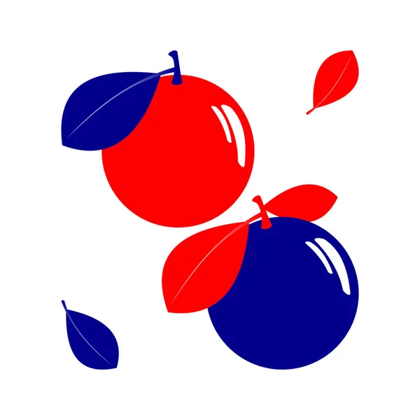 Äpplen Och Tropiska Apelsiner Blå Och Röda Frukter Isolerade Vit — Stockfoto