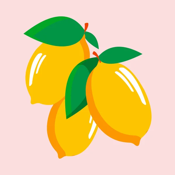 三个黄色成熟柠檬 在柔和的粉红色背景上呈扁平型的可爱黄色柑橘类水果 — 图库照片