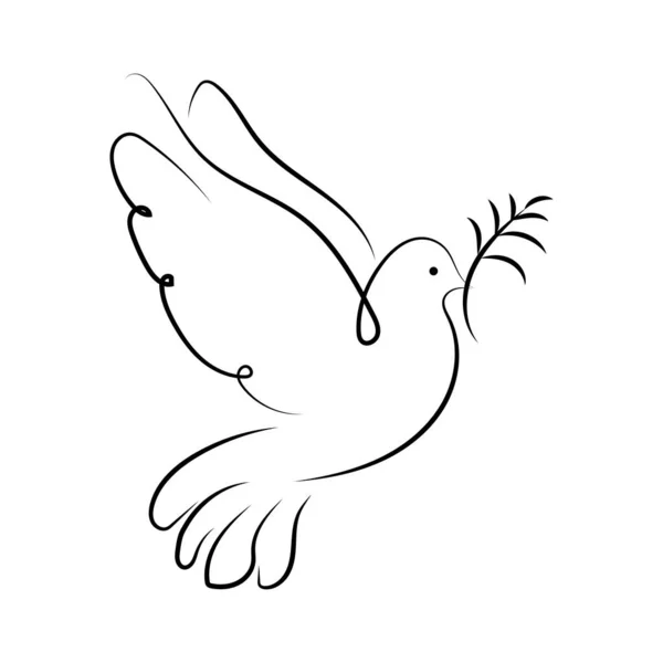 Dove Icon Branch Bird Black Outline White Background Isolated Symbol — Stock Photo, Image