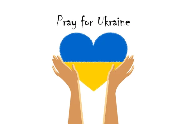 Rezem Pela Ucrânia Coração Com Bandeira Ucrânia Nas Mãos Povo — Fotografia de Stock