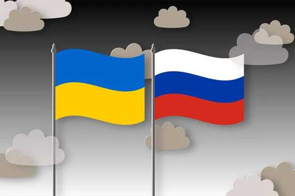 구름을 배경으로 우크라이나와 러시아의 러시아와 우크라이나 사이의 2022 이접긴 포스터 — 스톡 사진