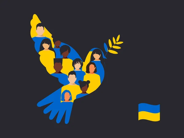 Люди Різних Країн Підтримують Україну Вірять Перемогу Горизонтальний Плакат Голубкою — стокове фото