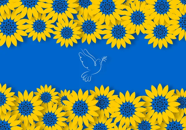 해바라기와 종이를 자르는 방식으로 평화의 비둘기 파란색 노란색 깃발로 상징적 — 스톡 사진