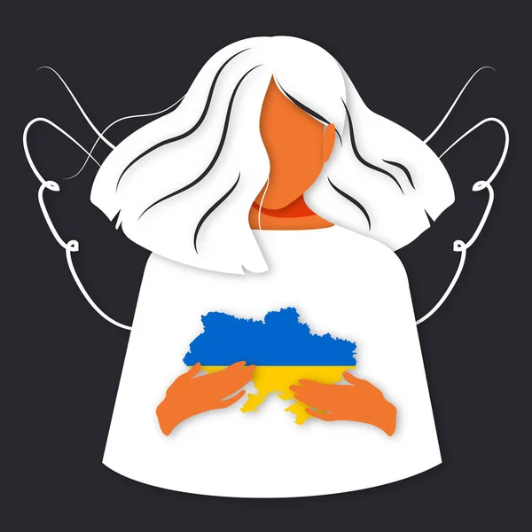 Карта України Жовтим Синім Кольорами Національного Прапора Руках Білого Ангела — стокове фото