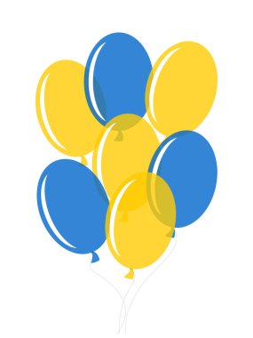 Mavi ve sarı balonlar beyaz dikey arkaplanda yer almaktadır. Balon Festivali. 