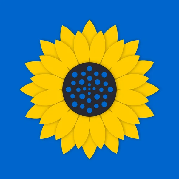 Sárga Napraforgó Kék Háttér Papír Vágott Stílusban Napraforgó Virág Lett — Stock Fotó
