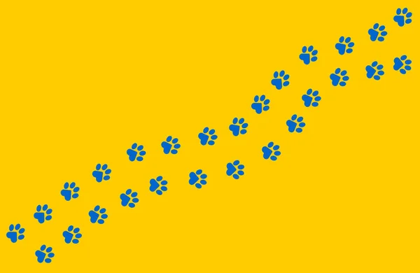 一只猫 小狗的爪子 蓝色的 背景是黄色的 外型扁平 兽医诊所的诊断性动物脚印 可爱的宠物海报 — 图库照片
