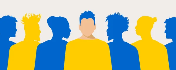 Männer Verschiedener Nationalitäten Und Religionen Stehen Zusammen Design Flachen Blauen — Stockfoto