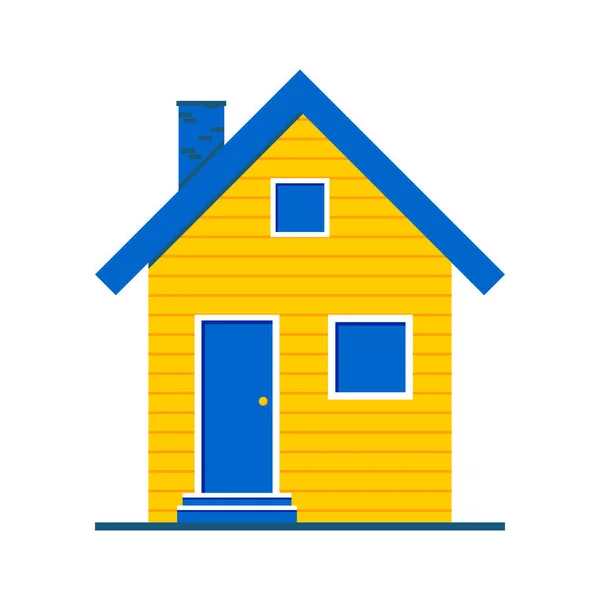 Żółty Dom Oknami Drzwiami Niebieskim Dachem Przytulne Zakwaterowanie Białym Tle — Zdjęcie stockowe