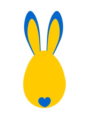 Beyaz arka planda izole edilmiş komik kulaklı tavşan. Mavi ve sarı renkli tebrik kartı. 