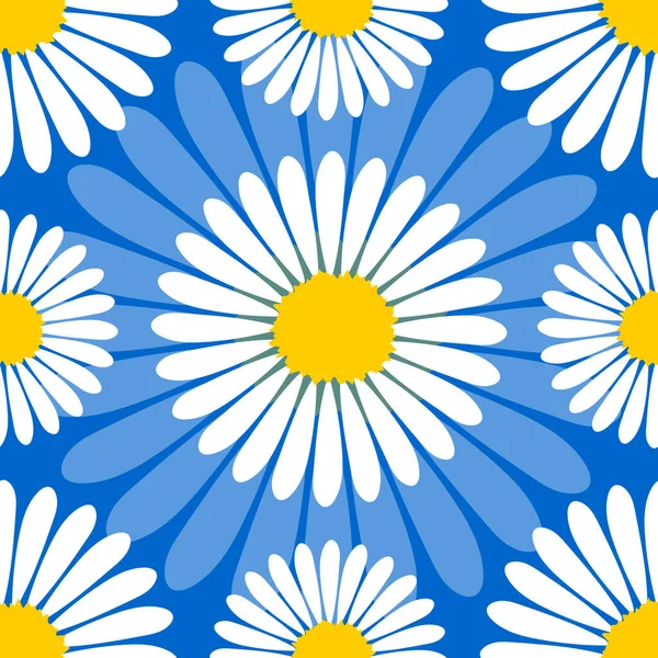 Mavi Arka Planda Beyaz Papatya Çiçeği Modern Tekstil Kumaşlar Için — Stok fotoğraf