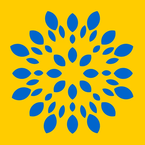 Explosionseffekt Blauer Blütenblätter Auf Gelbem Hintergrund Floral Abstrakte Kreisförmige Muster — Stockfoto