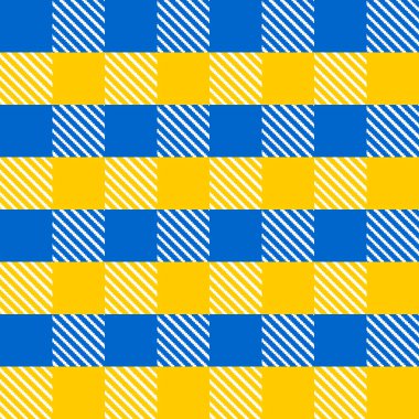 Damalı, pürüzsüz desen. Modern kumaşlar, tekstil ve dekoratif kağıtlar için mavi ve sarı kareler.. 