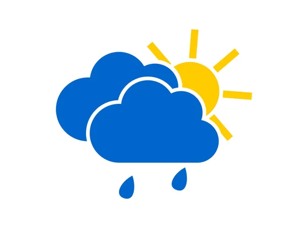 Kék Felhő Esőcseppekkel Sárga Nappal Nedves Esős Időjárás Előrejelzés Ikon — Stock Fotó