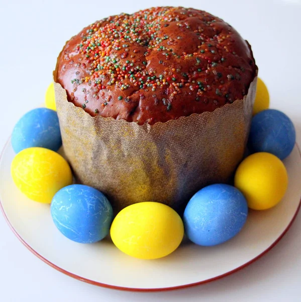 Feliz Pascua Cartel Tradicional Vacaciones Con Bonitos Huevos Pintados Amarillo — Foto de Stock