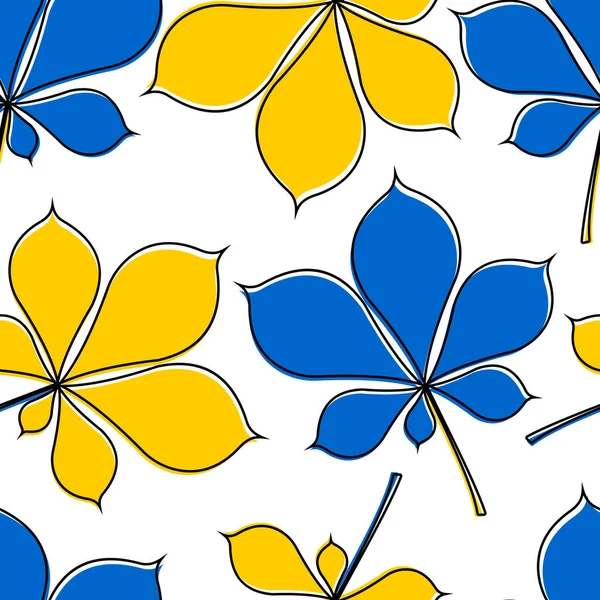 Yellow Blue Chestnut Leaves White Background Seamless Pattern Textile Wrapping — 스톡 사진
