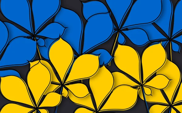 Yellow Blue Chestnut Leaves Black Background Paper Cut Style — 스톡 사진
