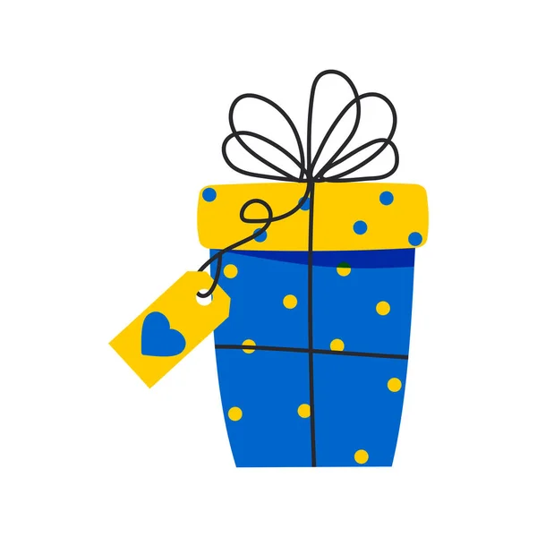 Gift Wrapping White Background Blue Yellow Polka Dot Box — Photo